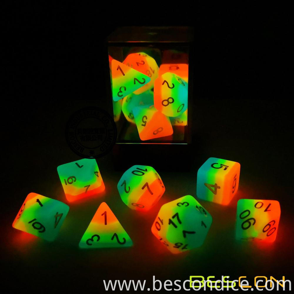 Glow In Dark Rainbow Dnd Dice Set 2